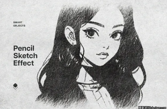 铅笔素描绘画照片效果智能对象PSD模板