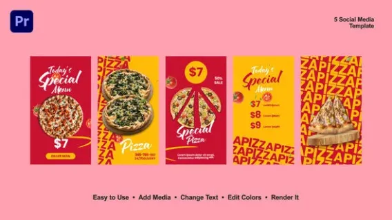 PR模板-短视频垂直电商竖版披萨美食介绍模板 VH-53672265