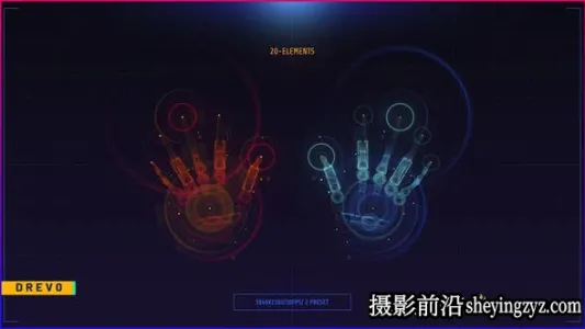 AE模板-手掌扫描HUD动画模版 HUD UI SCREEN 2 Hands SCAN