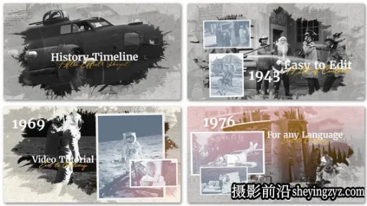 AE模板-水墨图片相册片头模板 History Timeline Slideshow