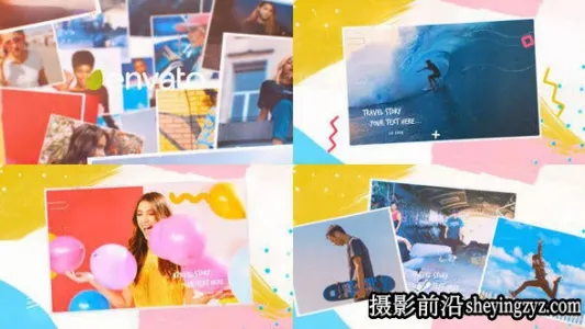 AE模板-照片相册视频片头模板- 4K Color Travel Photo Frames