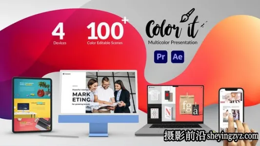 AE/PR模板-手机电脑平板展示模板 Color it – Multicolor Web and App