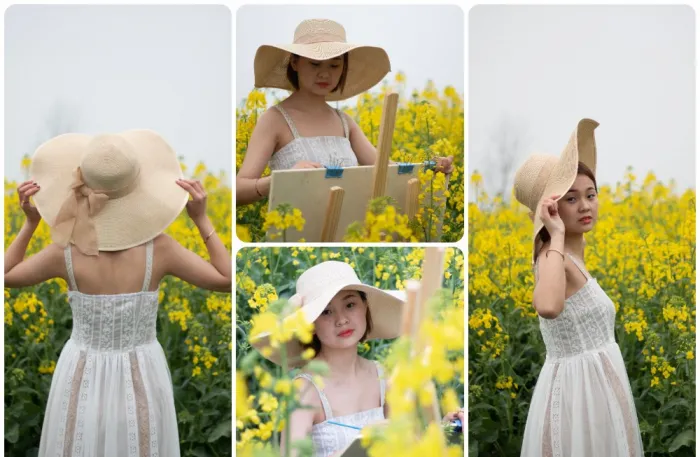 油菜花中的少女唯美人像RAW原图,系统练习RAW素材5P