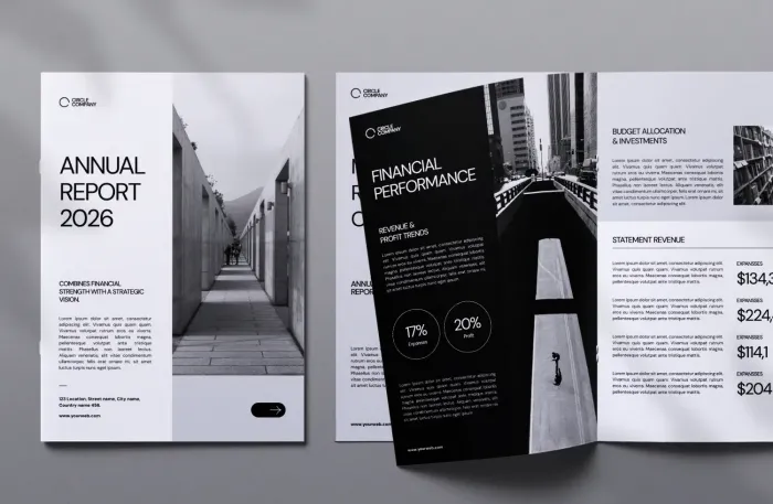 专业干净的年度报告排版布局设计InDesign模板