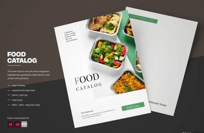 整洁的食品美食目录布局InDesign模板