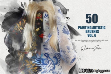 50种CG绘画水彩艺术画笔PS笔刷包第六季