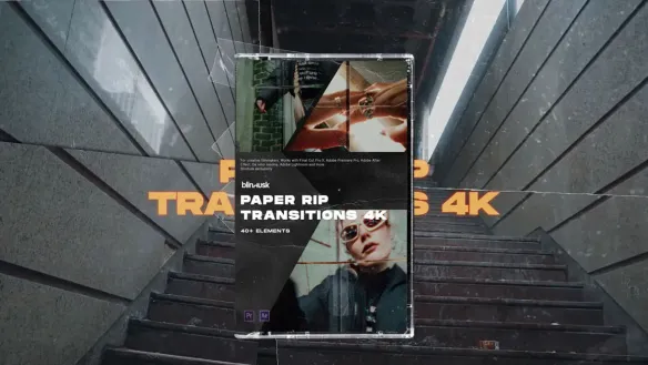 AE+PR转场-Blindusk 40多个撕纸胶带纸电影烧录4K转场过渡+音效包