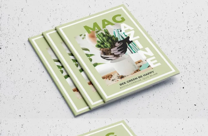 带有绿色的创意杂志布局InDesign模板